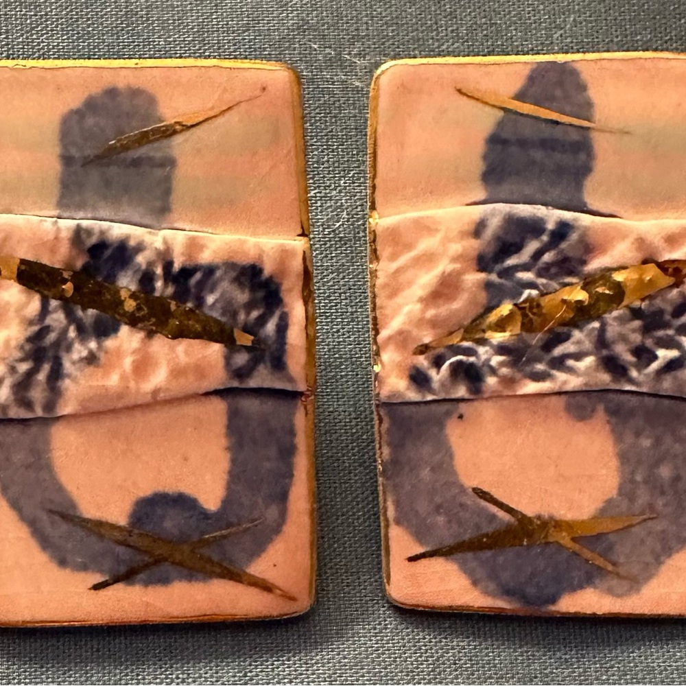 Vintage Handmade Rectangle Abstract Pink Blue Gol… - image 1